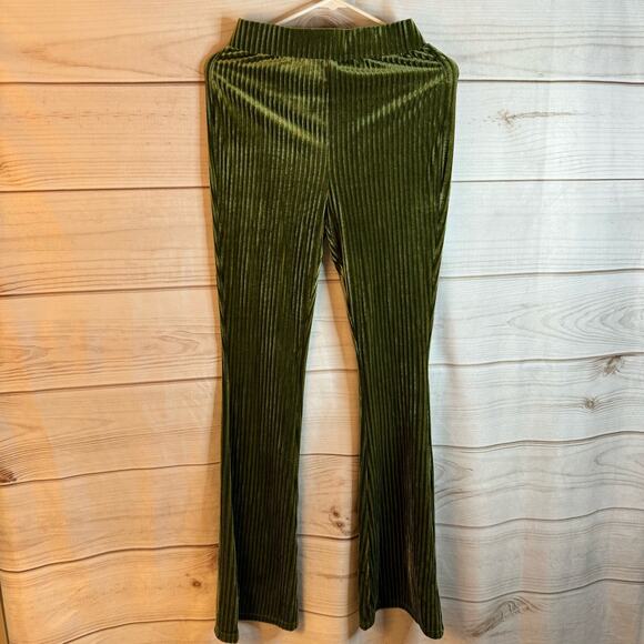 Shein Green Ribbed Wide Leg Pants Size Small - Picture 1 of 6